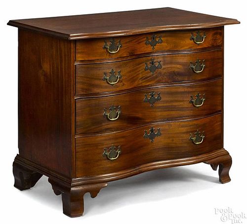 New England Chippendale mahogany serpentine front chest of drawers, ca. 1770, 32 1/2'' h., 35'' w.