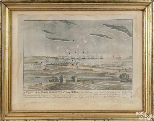 John Bower (American fl. 1809-1819), handcolored engraving depicting A View of the Bombardment of