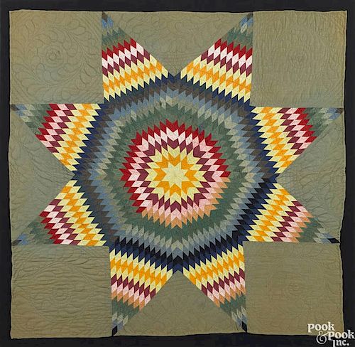 Pennsylvania pieced lone star crib quilt, ca. 1900, 38'' x 39 1/2''.