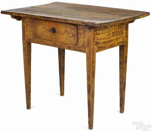 Pennsylvania painted pine work table, early 19th c., retaining traces of its original red and yell