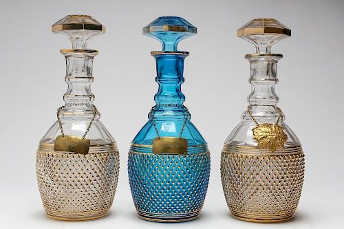 Antique Bohemian Glass Decanters- Set of 3