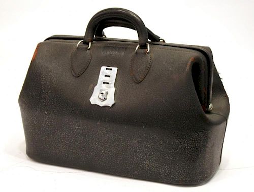 Vintage Kruse Black Cowhide Leather Doctor's Bag