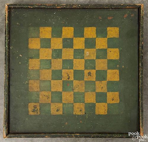 Painted checkerboard, 19th c., retaining its original polychrome surface, 13 3/4'' x 13 3/8''.
