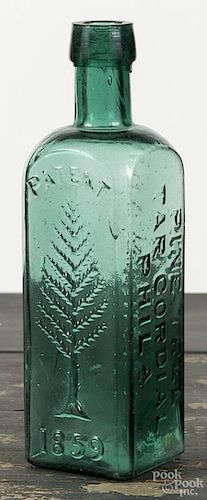Emerald green bottle, impressed L.Q.C. Wishart's Pine Tree Tar Cordial 1859, 7 3/4'' h.