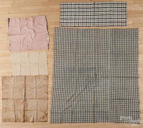 Group of homespun and linen material, 19th/20th c., to include bed covers, pillow covers, etc.