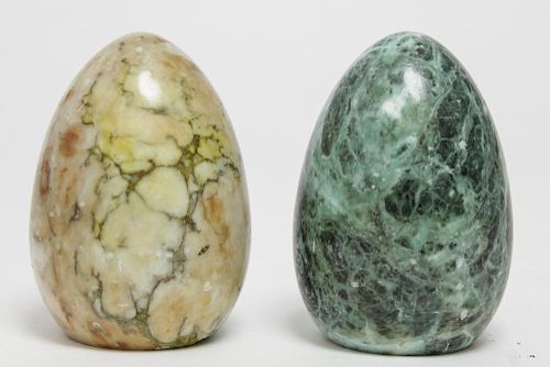 Carved Hardstone Eggs, Large Pair