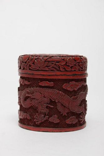 Chinese Cinnabar & Enamel Jar with Dragon Motif