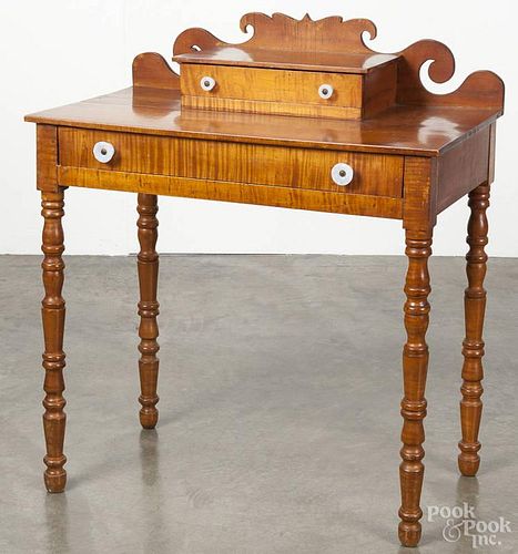 New England tiger maple Sheraton dressing table, 19th c., 35'' h., 30'' w.