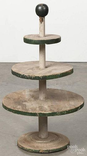 Painted pine tiered stand, early 20th c., 19'' h.