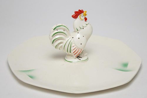Mid-Century Modern Platter, Chicken-Themed, Czech