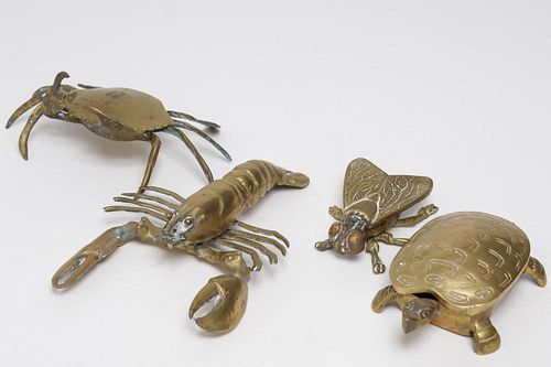 Chinese Cast Brass Animal Inkwells & Figures, 4