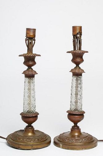 Cut Glass & Stamped Copper Candlestick Lamps