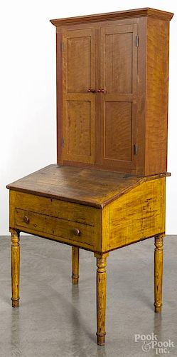 Pennsylvania painted pine work desk, 19th c., with a contemporary painted pine secretary top, 78 1/4