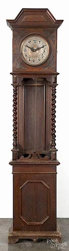 Continental oak tall case clock, 19th c., with an engraved copper dial, 86 1/2'' h.