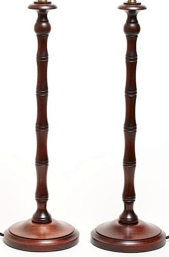 Wooden Table Lamps, Candlestick-Form, Pair