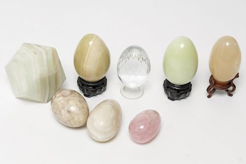 Stone & Baccarat Crystal Eggs, with Stone Prism