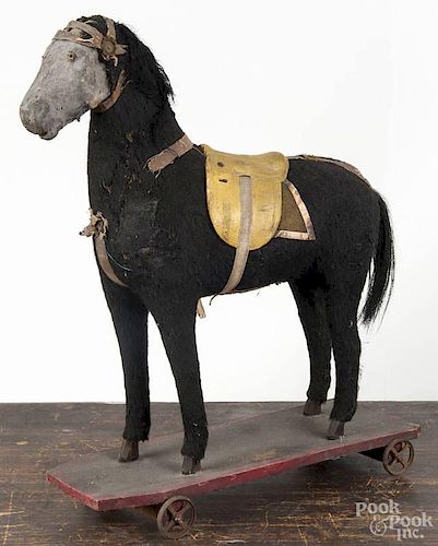 Horse pull toy, 19th c., 16 1/2'' h., 13 1/2'' l.