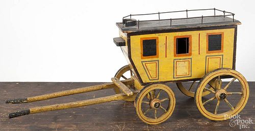 Painted pine stagecoach, ca. 1900, 24 3/4'' l.