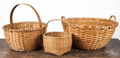 Three splint gathering baskets, ca. 1900, tallest - 14'' h.