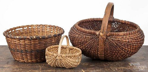 Three splint gathering baskets, 19th c., tallest - 11 1/2''.