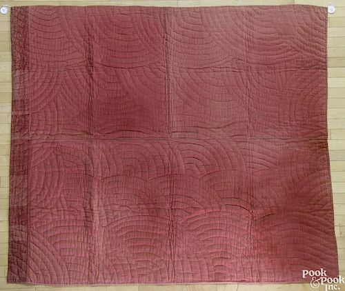 Lindsey Woolsey salmon bed cover, ca. 1800, 67'' x 80''.