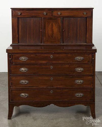 Hepplewhite style inlaid mahogany secretary desk, 20th c., 48'' h., 38 1/2'' w.