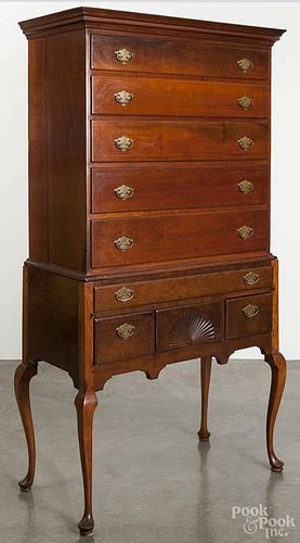 New England Queen Anne cherry chest on frame, late 18th c., 75 1/2'' h., 38'' w.