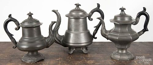 Massachusetts pewter teapot, stamped Rosewell Gleason, (1822-1871), 10 1/2'' h., together with a co