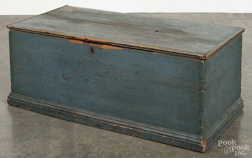 Pennsylvania painted pine blanket box, 19th c., retaining an old blue surface, 16 1/2'' h., 41'' w.