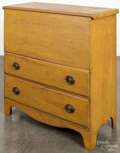 New England painted pine blanket chest, 19th c., with two drawers, resting on bracket feet, 40'' h.,