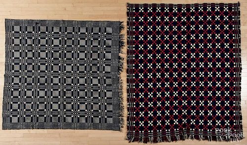 Two overshot coverlets, mid 19th c., 92'' x 75'' and 76'' x 72''.