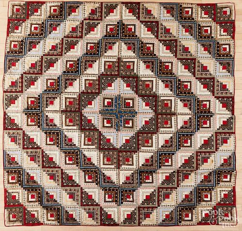 Log cabin patchwork quilt, 19th c., 92'' x 92''.