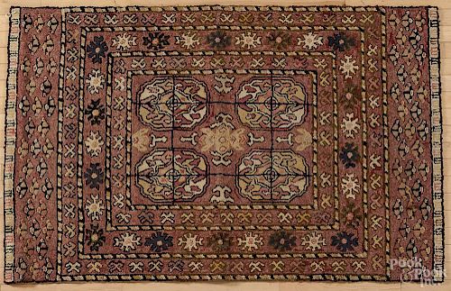 Hooked oriental style rug, early 20th c., 65'' x 42''.
