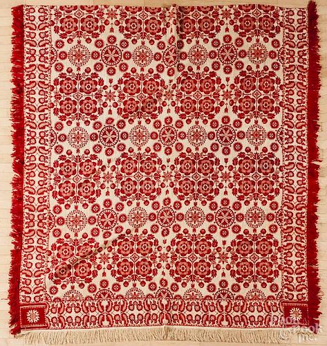 Red and white jacquard coverlet, mid 19th c., 91'' x 78 1/2''.