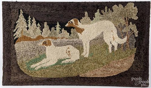 Contemporary hooked rug of greyhounds, 23'' x 40''.