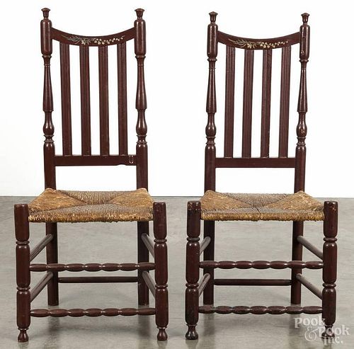 Pair of New England painted banisterback chairs, 18th c.