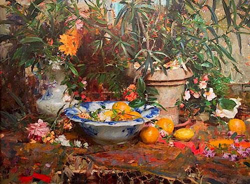 Still Life with Flowers and Oranges by Richard Schmid