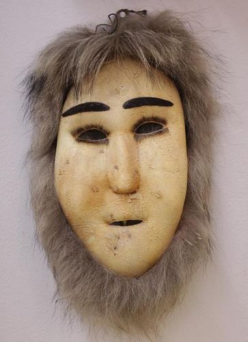 Inuit Eskimo Hide Leather Fur Mask