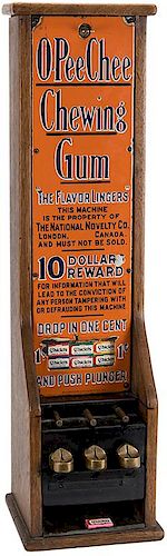 National Novelty Co. 1 Cent O-Pee-Chee Three Column Tall Case Chewing Gum Vendor.
