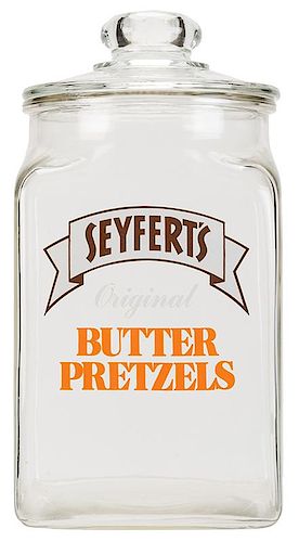 Seifert’s Original Butter Pretzels Glass Display Jar with Lid.
