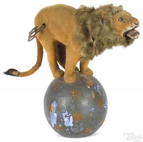 French Descamps clockwork lion on ball