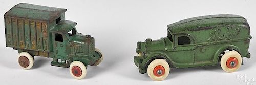 Two Hubley cast iron delivery trucks