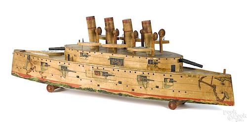 Paper on wood lithographed battleship