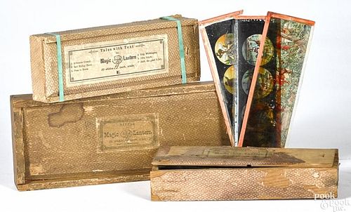 Three boxed sets of Ernst Plank magic lantern slid