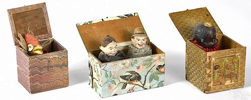 Three painted composition Jack-in-the-box toys