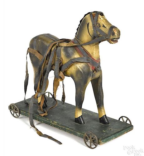 S. A. Smith painted wood horse pull toy
