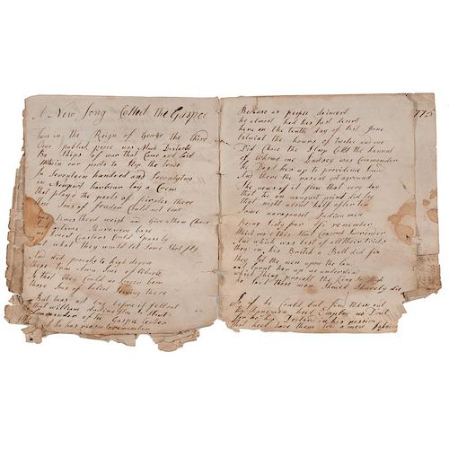 One of the First Patriotic Revolutionary Songs, "A New Song Called the Gaspee", Manuscript Poem Recounting Colonists' Attack 