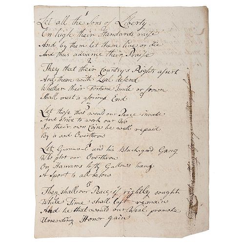 Sons of Liberty Manuscript Song with Intentional Disrespect to King George III