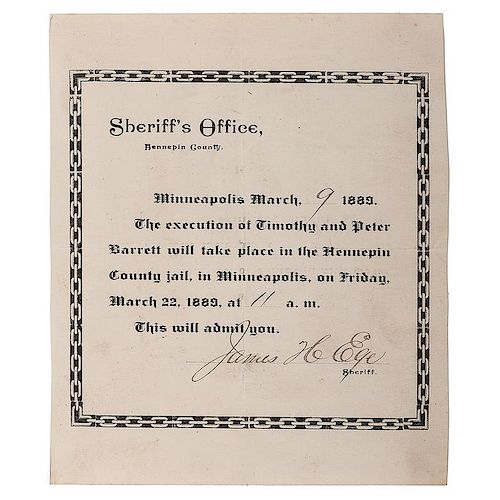 1889 Invitation to Double Hanging, Minneapolis
