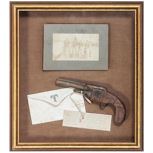Frank James, Carved Wood Pistol Presented to Buck Taylor, 1913